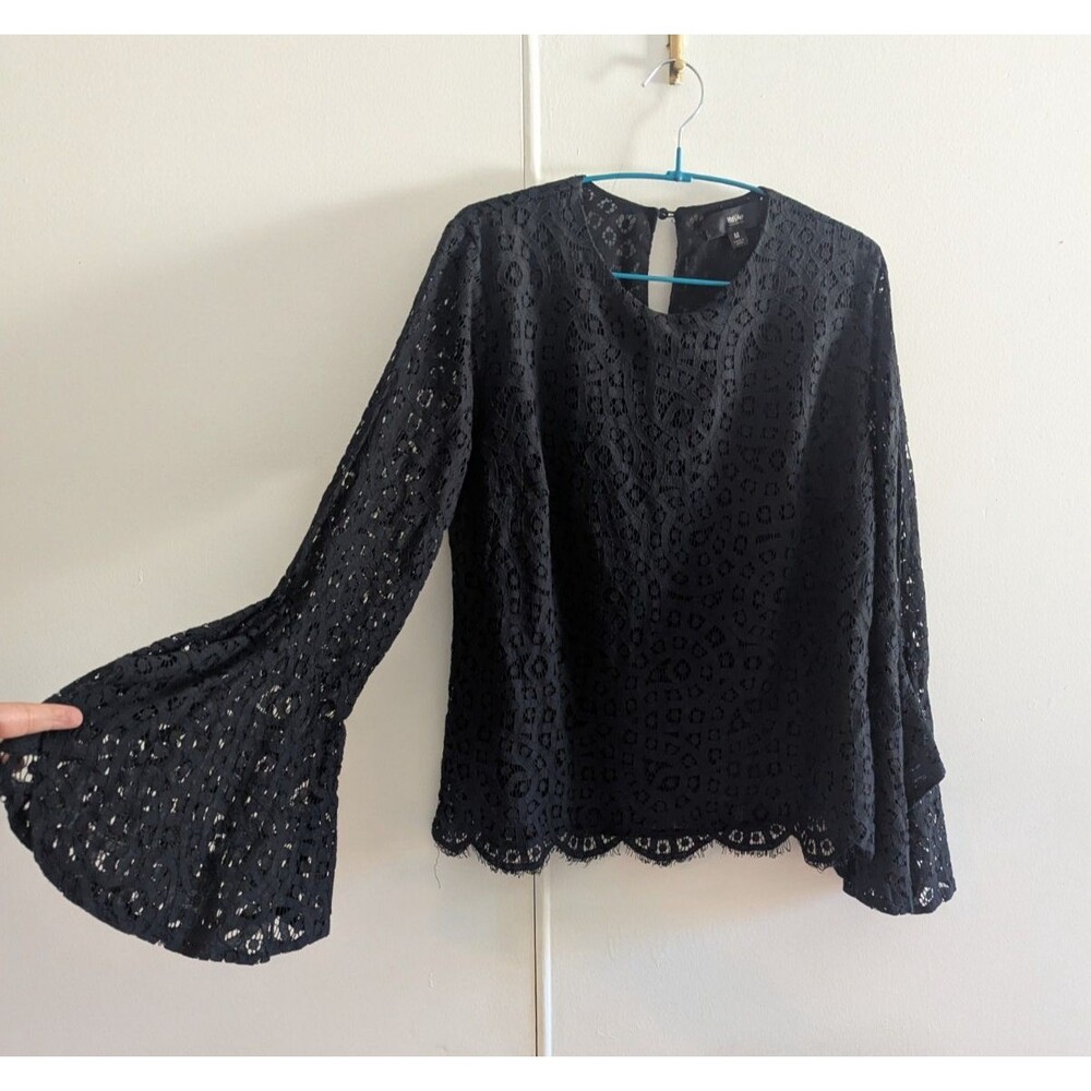 Mossimo Whimsigoth Black Lace Bell Sleeve Blouse Dark Romantic Medium Witchy